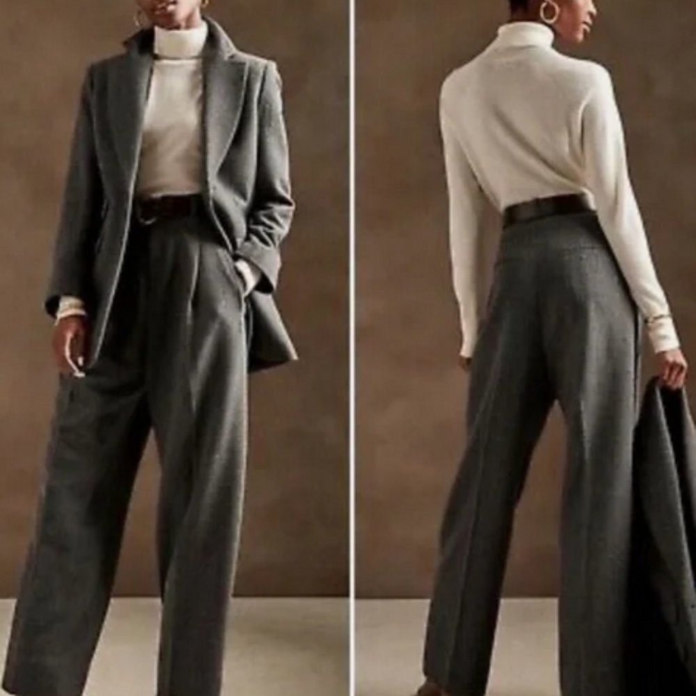 Banana Republic -High-Rise Wide-Leg Italian Herringbone Pant charcoal - …